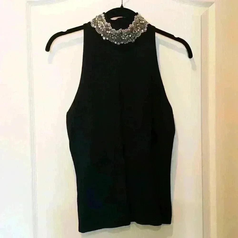 INC International Concepts Black Sleeveless Sweater
